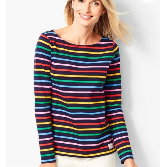 TALBOTS Petite Pure Cotton Striped Tee Norwood Longsleeve Shirt - Picture 1 of 7